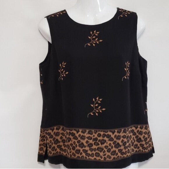 Vintage Silk Sleeveless Button Back Blouse Top Leopard Print Size 10 Field Manor - Picture 2 of 12